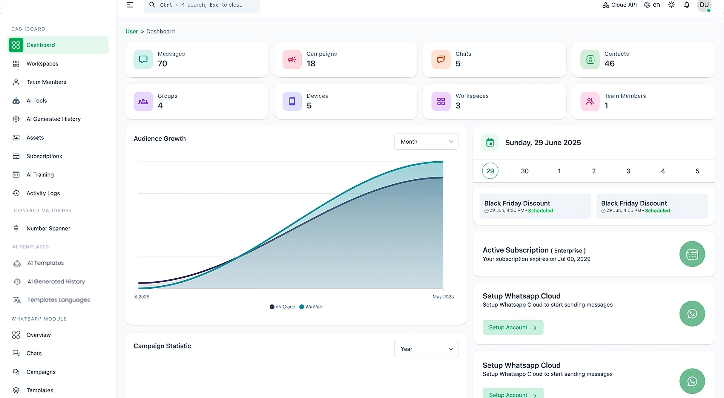 BotLinkd business messaging dashboard showing WhatsApp conversation management