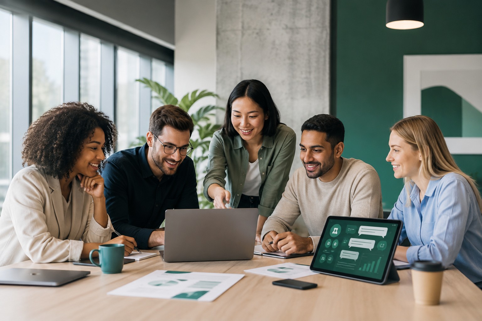 Business team reviewing WhatsApp customer communication workflows